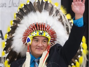 Bobby Cameron acknowledges being elected as FSIN Chief during Federation of Saskatchewan Indian Nations executive elections at TCU PLace,   Thursday, October 29, 2015.