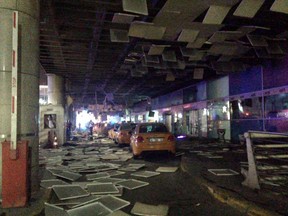 An entrance of the Ataturk Airport in Istanbul after explosions, Tuesday, June 28, 2016. Two explosions have rocked Istanbul's Ataturk airport, killing at least 10 people and wounding around 20 others, Turkey's justice minister and another official said Tuesday.