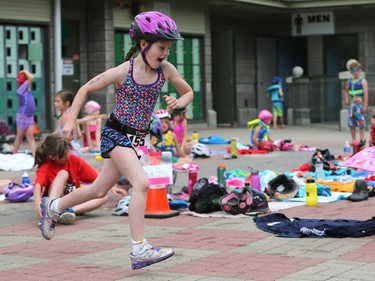 Georgia Rainville competes in the Kids of Steel Triathlon at Riversdale Pool and Victoria Park in Saskatoon on June 19, 2016.