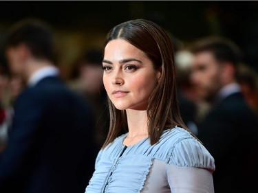 British actor Jenna Coleman poses for pictures as she arrives for the European premiere of "Me Before You" in London, England, May 25, 2016.