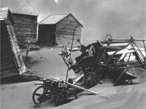 During the 1930s dust bowl, the farmer near Estevan didn't bother to dig out because his crop was buried just as deeply.  Copyright The Montreal Star.