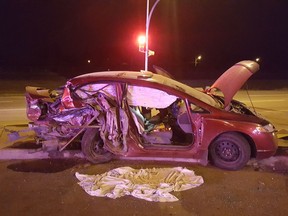 Five people were injured in a three vehicle crash at Circle Drive and Laurier Drive in Saskatoon at 12:44 a.m. Wednesday, June 29, 2016. (Supplied/ Saskatoon Fire Department)