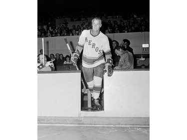 Gordie Howe #9 steps onto the ice against the Montreal Canadiens in the 1970's at the Montreal Forum in Montreal, Quebec.