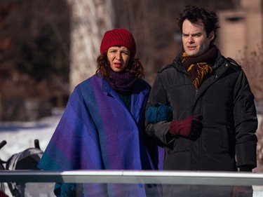 Maya Rudolph as Felicia and Bill Hader as Tony in "Maggie's Plan."