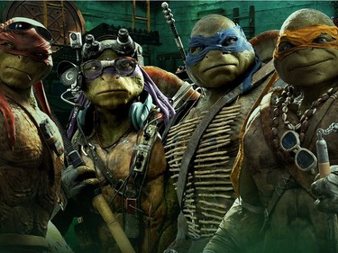 L-R: Raphael, Leonardo, Donatello and Michelangelo in "Teenage Mutant Ninja Turtles: Out of the Shadows."