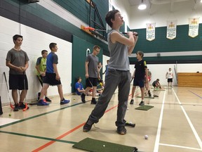 Middle-year students at Clavet School are introduced to Golf Canada's Golf in Schools program and modified golf kits Wednesday, June 1, 2016. It's the first time that an intermediate kits have been utilized in Saskatchewan. June 2, 2016.