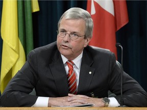 Peter MacKinnon discusses the proposed Saskatchewan Futures Fund at the legislature in Regina in late 2013.