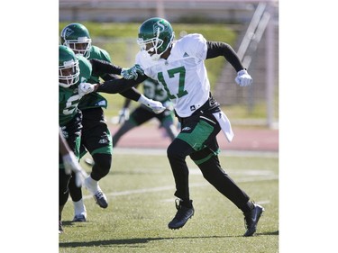 Wide receiver Shamaud Chambers during Roughrider training camp at Griffiths Stadium, June 14, 2016.