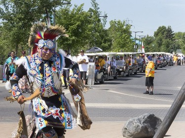 Thousands joined the "Rock Your Roots" Walk for Reconciliation at a Day of Reconciliation in Saskatoon, June 22, 2016. The walk began at Victoria Park and went past the 1812 statue, the Gabriel Dumont statue and the Chief Whitecap and John Lake statue before going through River Landing and finishing at the park along the Meewasin Trail.