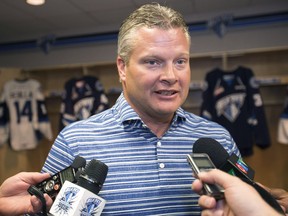 Bob Woods talks to the media after announcing he is leaving the WHL's Saskatoon Blades on June 23, 2016.