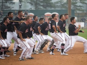 New Zealand softball players perform their Haka during last year's world men's championship in Saskatoon. A youth squad from New Zealand is preparing to tour Saskatchewan.