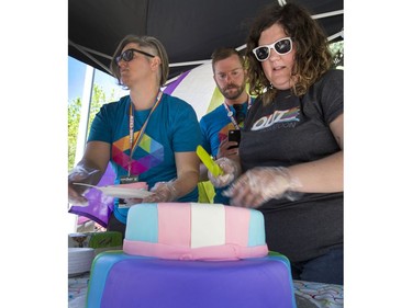 A large crowd attended the Pride Week flag raising at City Hall in Saskatoon, June 6, 2016.