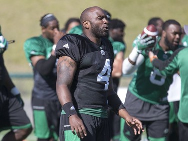 Darian Durant looks on at Saskatchewan Roughrider training camp in Saskatoon, June 6, 2016.