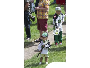 Future lacrosse players at a champions rally for NLL Champions the Saskatchewan Rush in Bessborough Gardens, June 7, 2016.