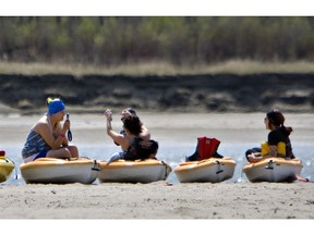 SASKATOON, SASK.: MAY 19, 2013 -- A group of kayakers were enjoying sandy Paradise Beach south of Saskatoon Sunday relaxing during a sunny break, May 19, 2013. (Gord Waldner/ StarPhoenix)