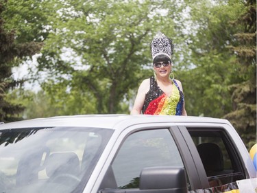 Gia Diamond from Regina stands in her float during the Saskatoon Pride Parade, June 11, 2016.