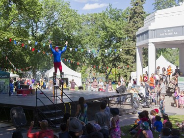 A man performs a fire show at the PotashCorp Saskatchewan Children's Festival in Kiwanis Park in Saskatoon, June 4, 2016.