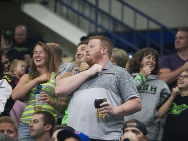Rush fans celebrate after a goal during the NLL Championship game against the Buffalo Bandits at SaskTel Centre in Saskatoon, June 4, 2016.