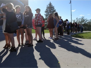 Fans wait in line for the Justin Bieber concert at SaskTel Centre Saskatoon on June 16, 2016.