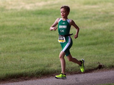 Camden Horner competes in the Kids of Steel Triathlon at Riversdale Pool and Victoria Park in Saskatoon on June 19, 2016.