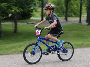 Luke Banda competes in the Kids of Steel Triathlon at Riversdale Pool and Victoria Park in Saskatoon on June 19, 2016.