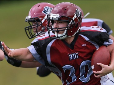 Riot's Carly Kentz protects the ball during first half action at the Saskatoon Valkyries vs. Regina Riot conference final at SMF Field in Saskatoon, June 19, 2016.