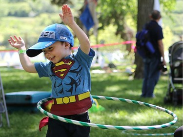 Three-year-old Matthew Mescall enjoys some fun in the sun during the PotashCorp Children's Festival at Kiwanis Park in Saskatoon, June 5, 2016.
