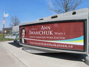 Councillors using their communications allowance on ads such as this bus stop sign during an election year is raising questions of fairness.