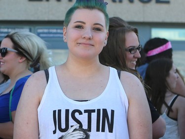 Reagan Dupont waits in line for the sold out Justin Bieber concert at SaskTel Centre Saskatoon on June 16, 2016.