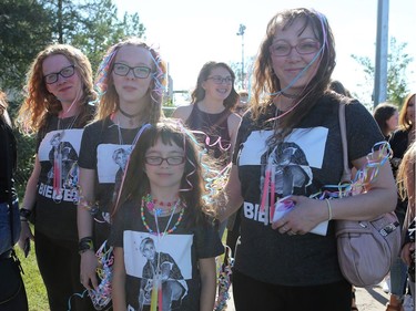 Shannon Winfield, Hannah Wingfield, Autumm Zwingli and Iona Zwingli wait in line for the Justin Bieber concert at SaskTel Centre Saskatoon on June 16, 2016.