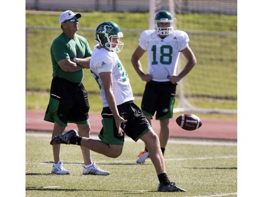 Kicker Quinn Van Gylswyk during Roughrider training camp at Griffiths Stadium, June 13, 2016.