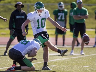 Kicker Quinn Van Gylswyk during Roughrider training camp at Griffiths Stadium, June 13, 2016.