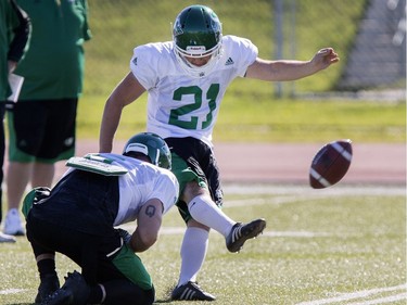 Kicker Tyler Crapigna during Roughrider training camp at Griffiths Stadium, June 13, 2016.