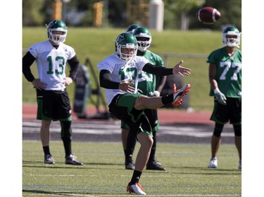 Punter Josh Bartel during Roughrider training camp at Griffiths Stadium, June 15, 2016.