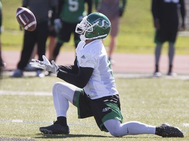 Wide receiver Nic Demski on kick returns during Roughrider training camp at Griffiths Stadium, June 15, 2016.