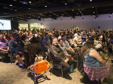 About 200 grads took part in convocation ceremonies for the Saskatchewan Indian Institute of Technologies at Prairieland Park, June 16, 2016. A grand entry was led by the eagle staff and buffalo dancer Donnie Speidel, along with the music of the Wild Horse Singers.