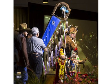 About 200 grads took part in convocation ceremonies for the Saskatchewan Indian Institute of Technologies at Prairieland Park, June 16, 2016. A grand entry was led by the eagle staff and buffalo dancer Donnie Speidel, along with the music of the Wild Horse Singers.