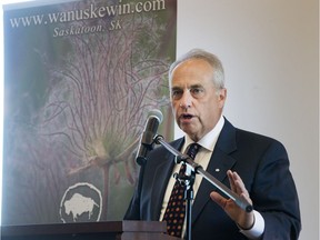 Ernie Walker speaks Friday, June 16, 2016, at a media conference at Wanuskewin Heritage Park announcing supporters of a plan for the park to apply  to become a UNESCO World Heritage Site.