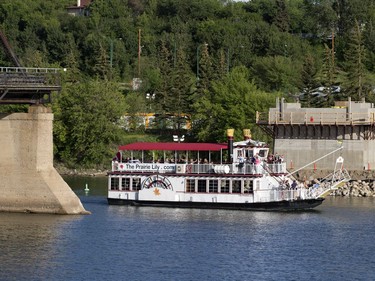 The Prairie Lily cruises between the old and new pilings of the Traffic Bridge, June 22, 2016.