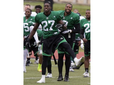 Linebacker Kevin Francis in action during Roughrider camp at Griffiths Stadium, May 31, 2016.