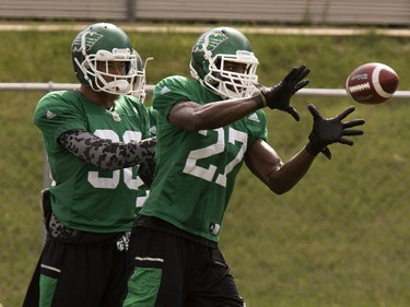 Linebacker #27 Kevin Francis in action during Roughrider camp at Griffiths Stadium, May 31, 2016.