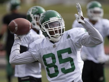 Wide receiver Ryan Lankford in action during Roughrider camp at Griffiths Stadium, May 31, 2016.