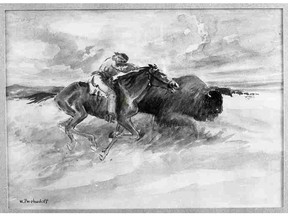 The bison hunt was the mainstay of the Red River settlement economy in the mid-nineteenth century. PROVINCIAL ARCHIVES OF SASKATCHEWAN S-MN-B 3118