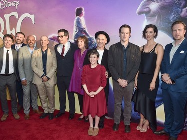 L-R: Jonathan Holmes, Paul Moniz de Sa, Daniel Bacon, Chris Gibbs, Jemaine Clement, Penelope Wilton, Mark Rylance, Ruby Barnhill, Bill Hader, Rebecca Hall and Rafe Spall arrive on the red carpet for the US premiere of Disney's "The BFG" at the El Capitan Theatre on June 21, 2016 in Hollywood, California.