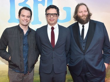 L-R: Actors Bill Hader, Jemaine Clement and Olafur Darri Olafsson arrive on the red carpet for the US premiere of Disney's "The BFG" at the El Capitan Theatre on June 21, 2016 in Hollywood, California.