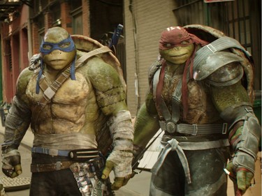 Leonardo and Raphael in "Teenage Mutant Ninja Turtles: Out of the Shadows."