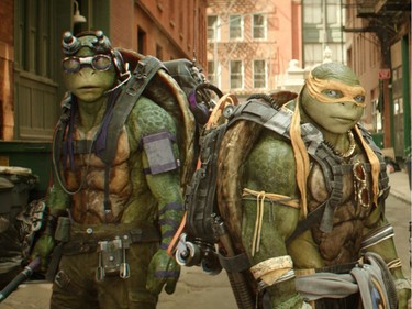 Donatello and Michelangelo in "Teenage Mutant Ninja Turtles: Out of the Shadows."