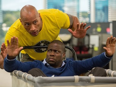 Dwayne Johnson (L) and Kevin Hart star in "Central Intelligence."