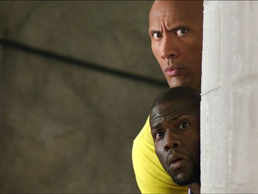 Kevin Hart (bottom) and Dwayne Johnson star in "Central Intelligence."