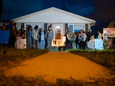 A crowd of around 100 people gathered on Waterloo Crescent to attend a vigil for six-week-old Nikosis Jace Cantre, July 5, 2016. A 16-year-old young offender has been charged with second-degree murder in the death.